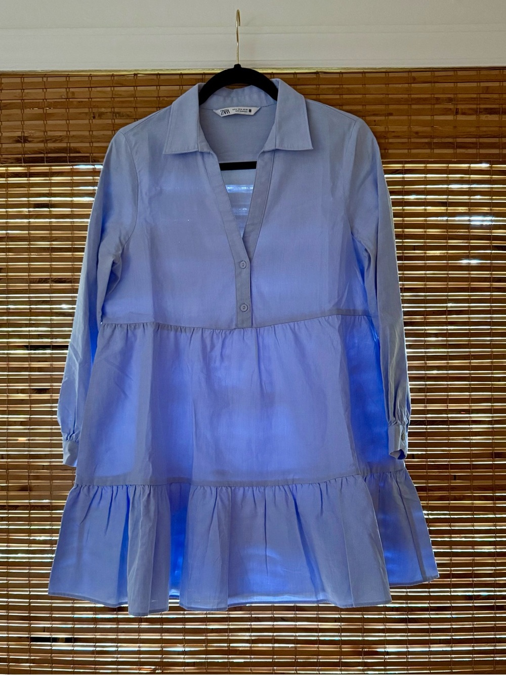 Zara Blue Oxford Tiered Dress